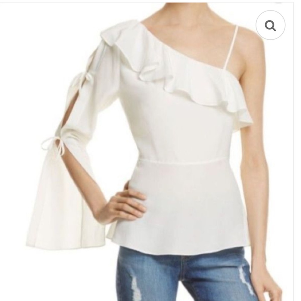 Chelsea and Walker Alina White One-Shoulder Silk Top